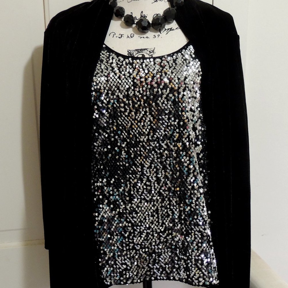 Jaclyn Smith Attached Velvet Jacket & Sequin Top